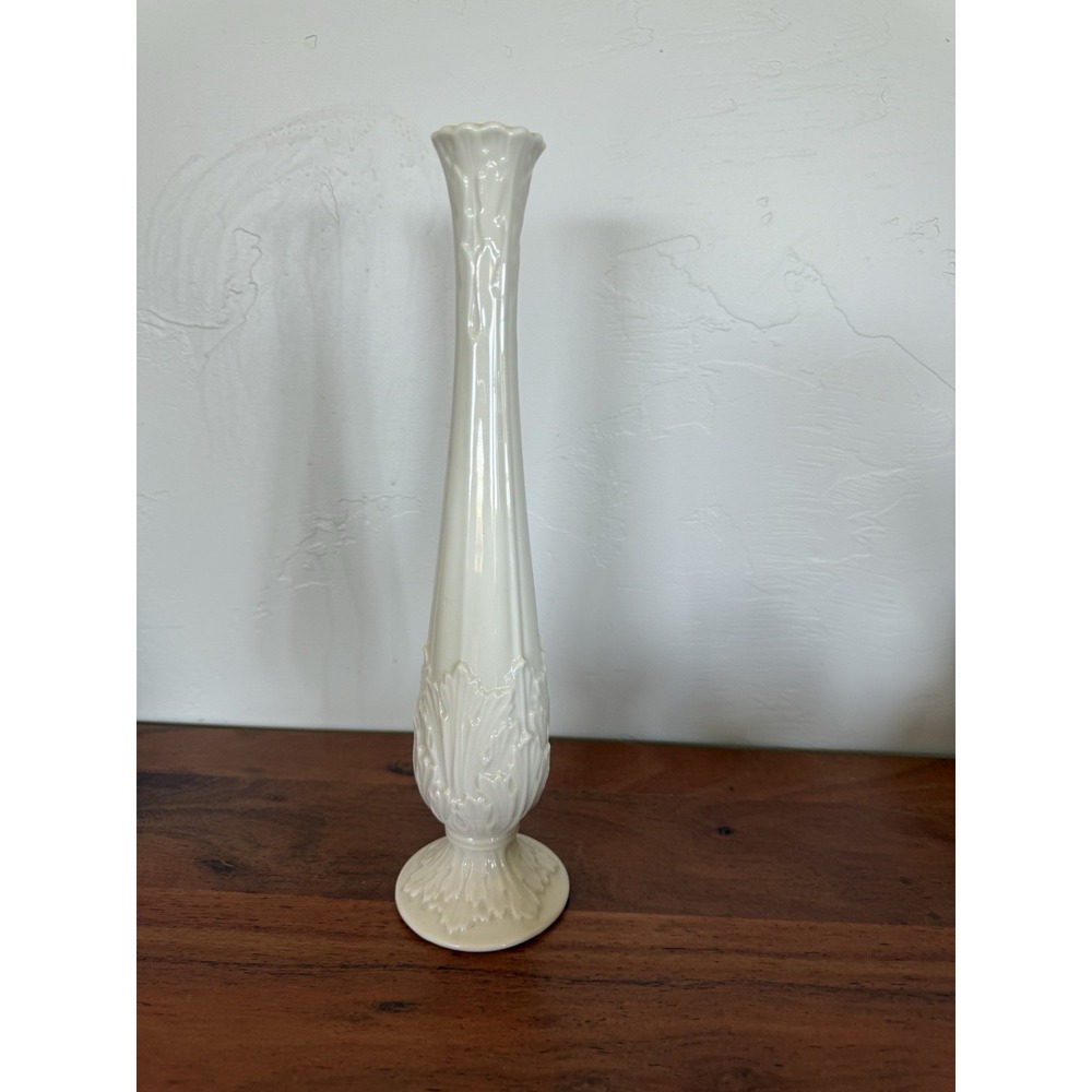 Vintage Lenox Florentine Porcelain‎ Bud Vase Cream Beige 11"Tall Made in U.S.A